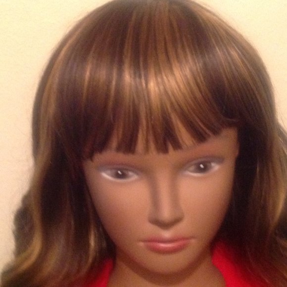 Medium Length Brown with Highlights Synthetic Wig - Picture 2 of 9